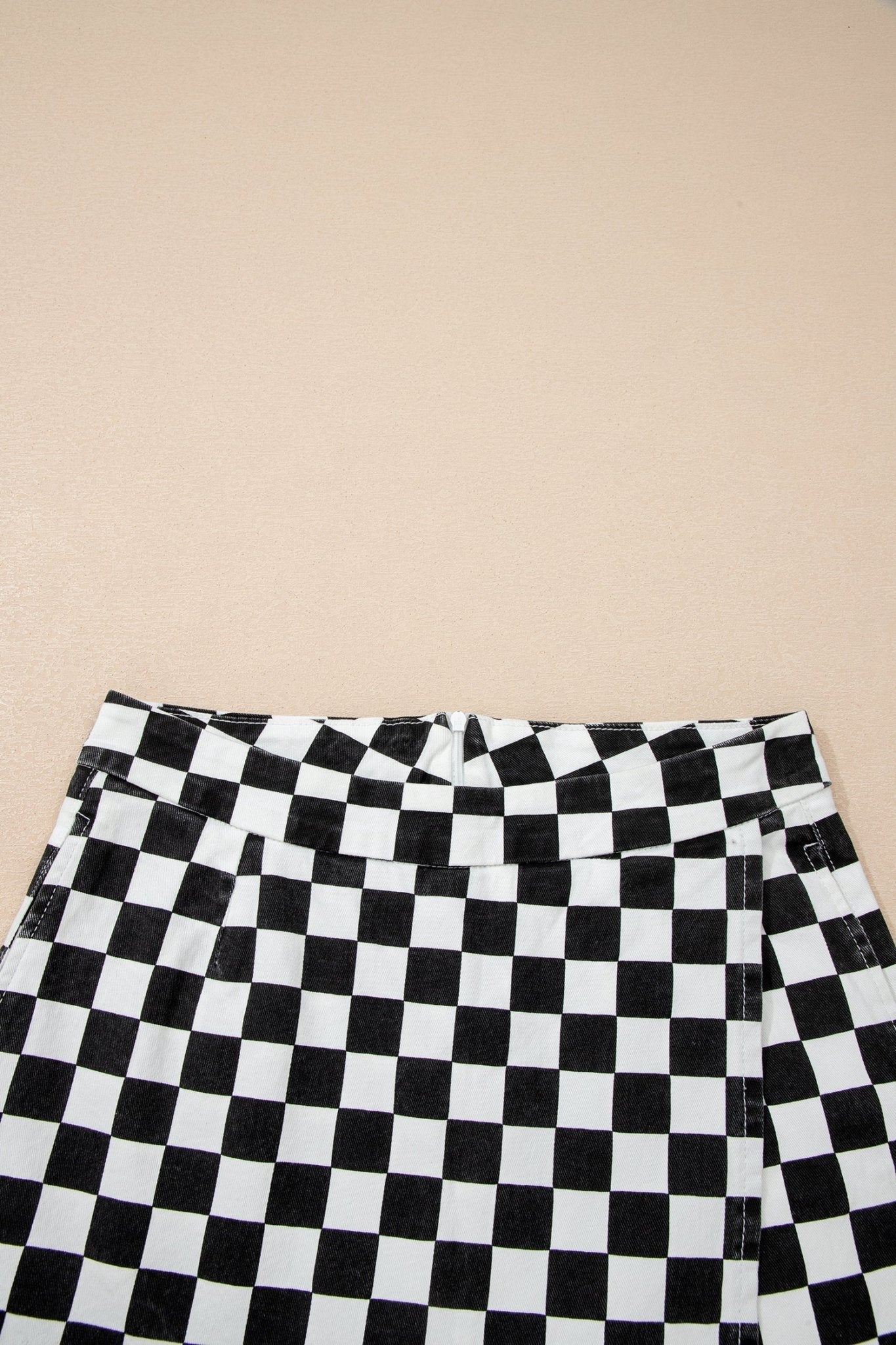 Checker Denim Pocketed Overlap Skort - Rooted & Reckless Co.