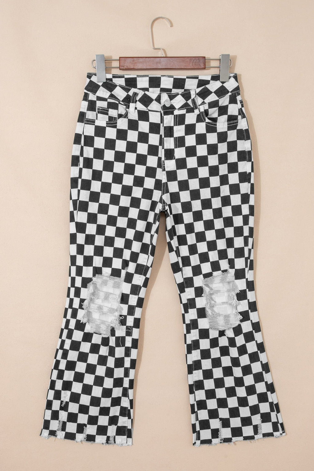 Checker Distressed Raw Edge Cropped Jeans - Rooted & Reckless Co.