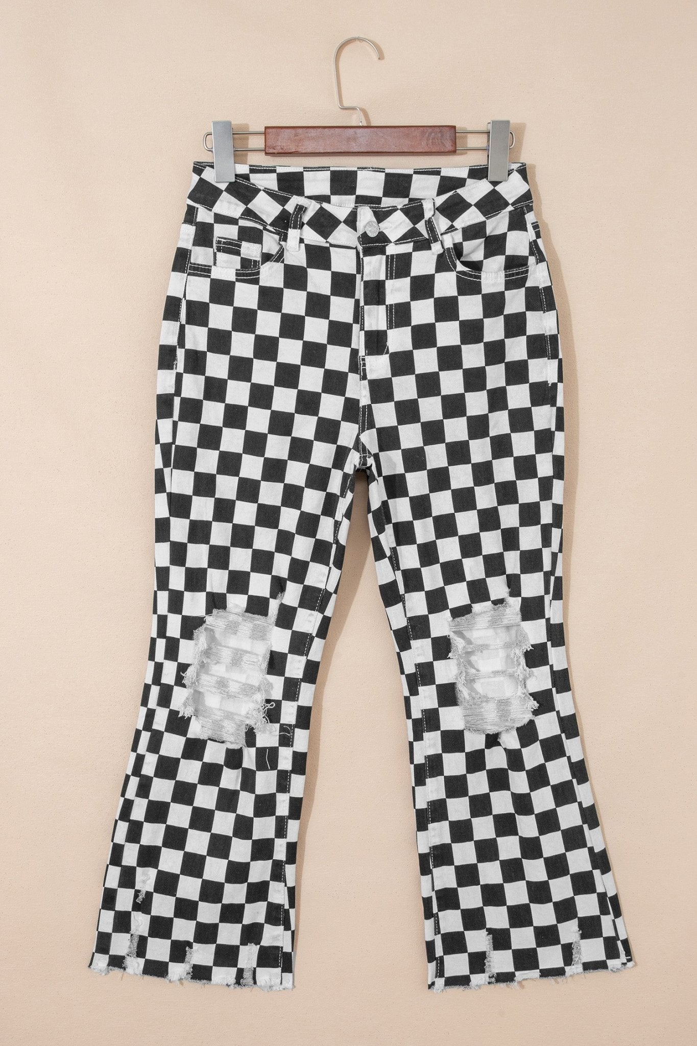 Checker Distressed Raw Edge Cropped Jeans - Rooted & Reckless Co.