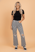 Checker Distressed Raw Edge Cropped Jeans - Rooted & Reckless Co.