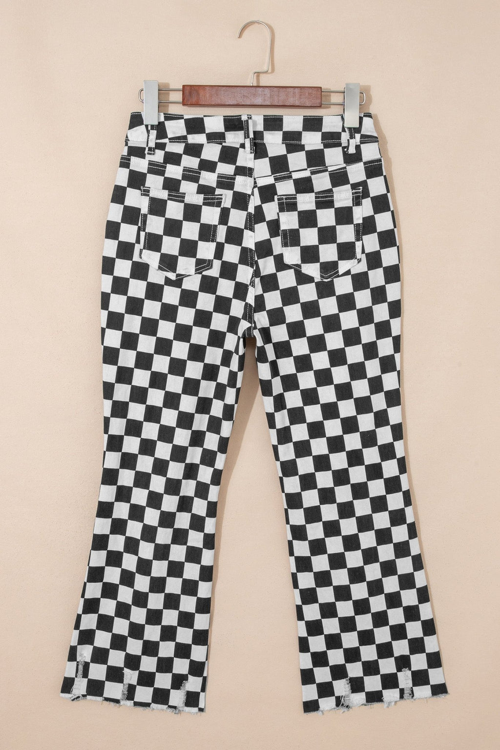 Checker Distressed Raw Edge Cropped Jeans - Rooted & Reckless Co.