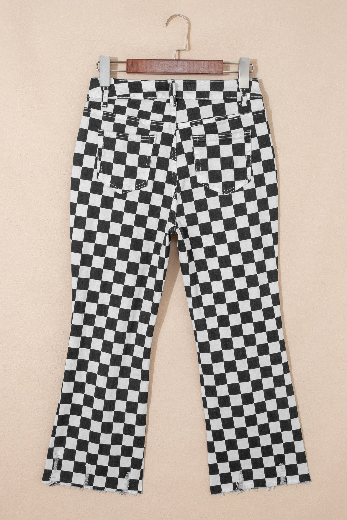 Checker Distressed Raw Edge Cropped Jeans - Rooted & Reckless Co.