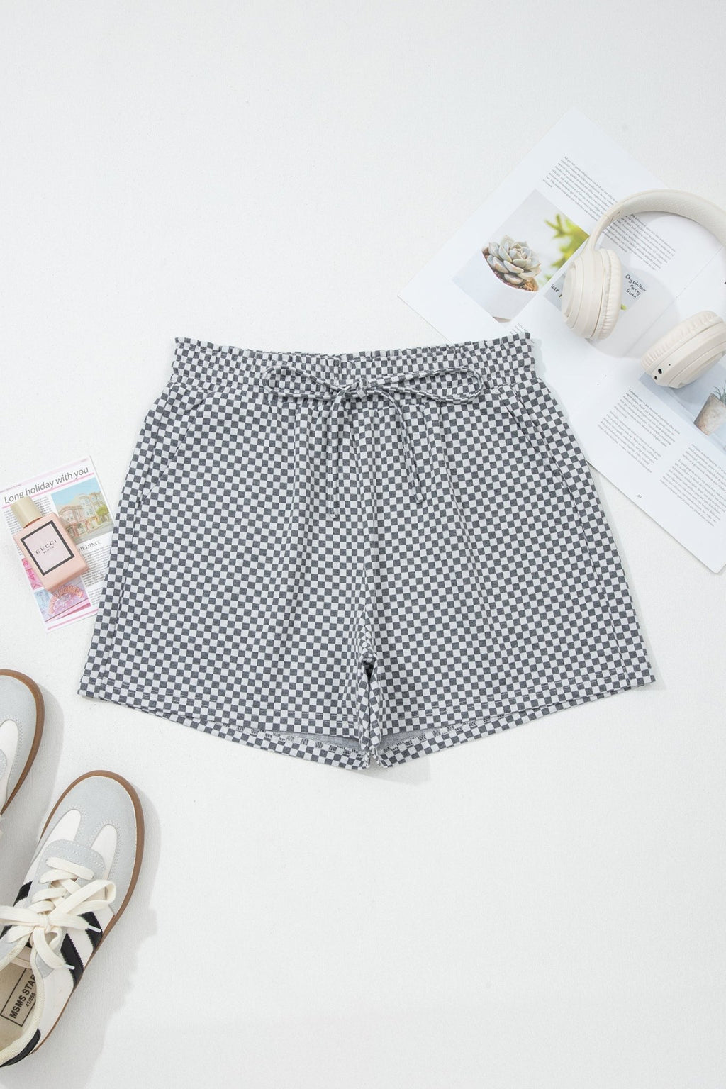 Checker Drawstring Elastic Waist Pocketed Shorts - Rooted & Reckless Co.