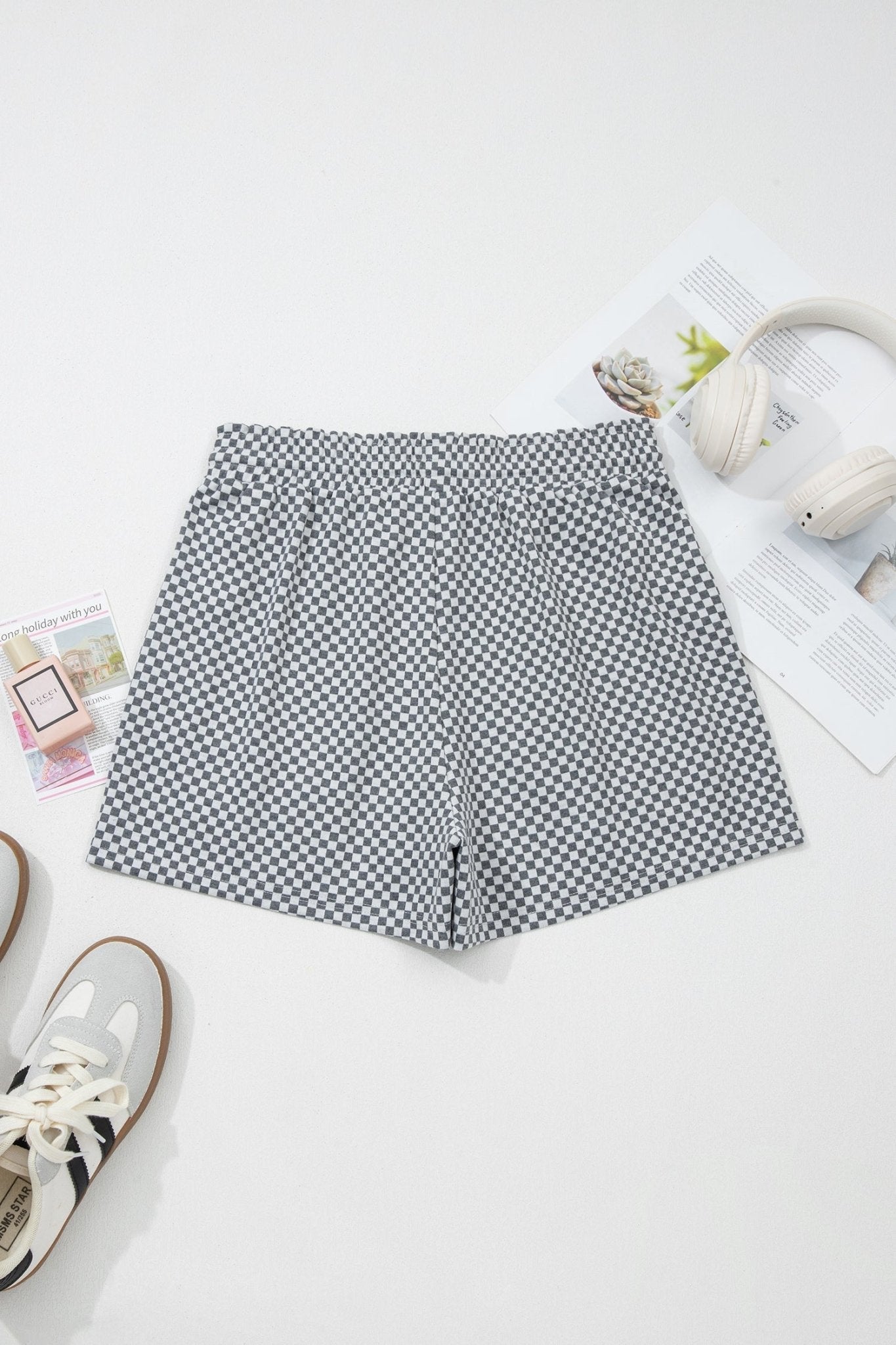 Checker Drawstring Elastic Waist Pocketed Shorts - Rooted & Reckless Co.