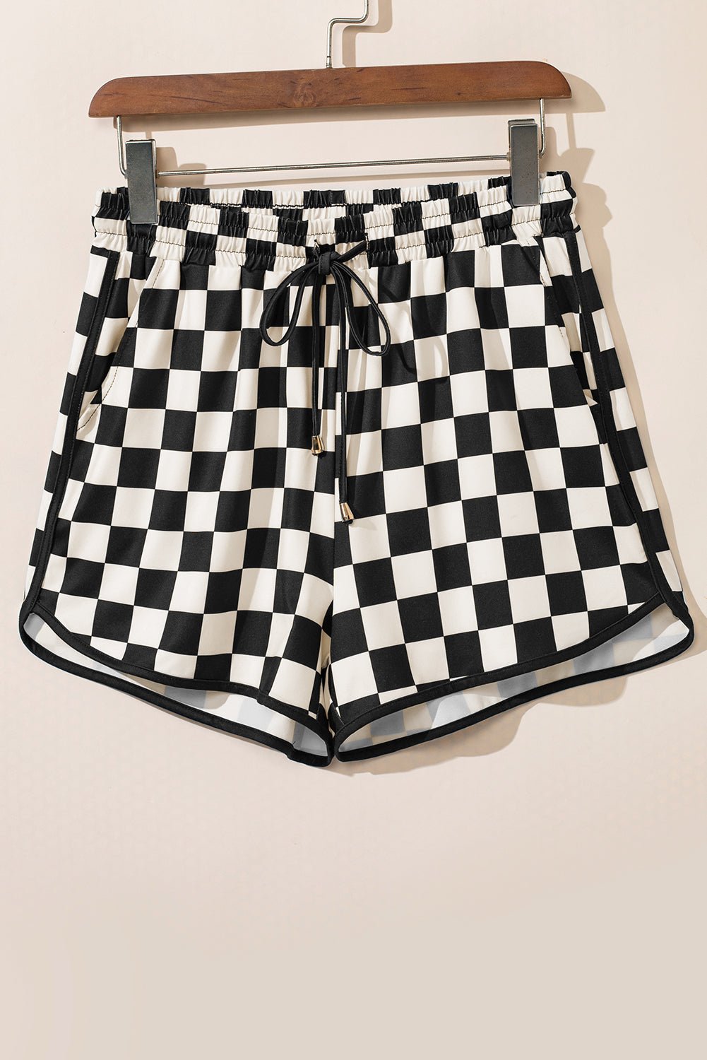 Checker Drawstring Elastic Waist Shorts - Rooted & Reckless Co.