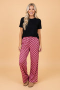 Checker Elastic Waist Wide Leg Pants - Rooted & Reckless Co.