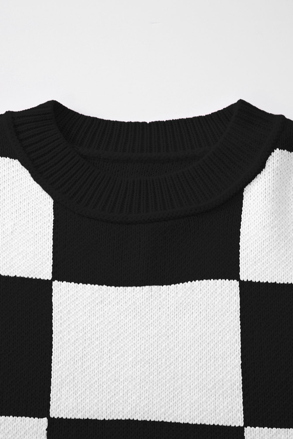Checker Exposed Seam Drop Shoulder Long Sleeve Sweater - Rooted & Reckless Co.