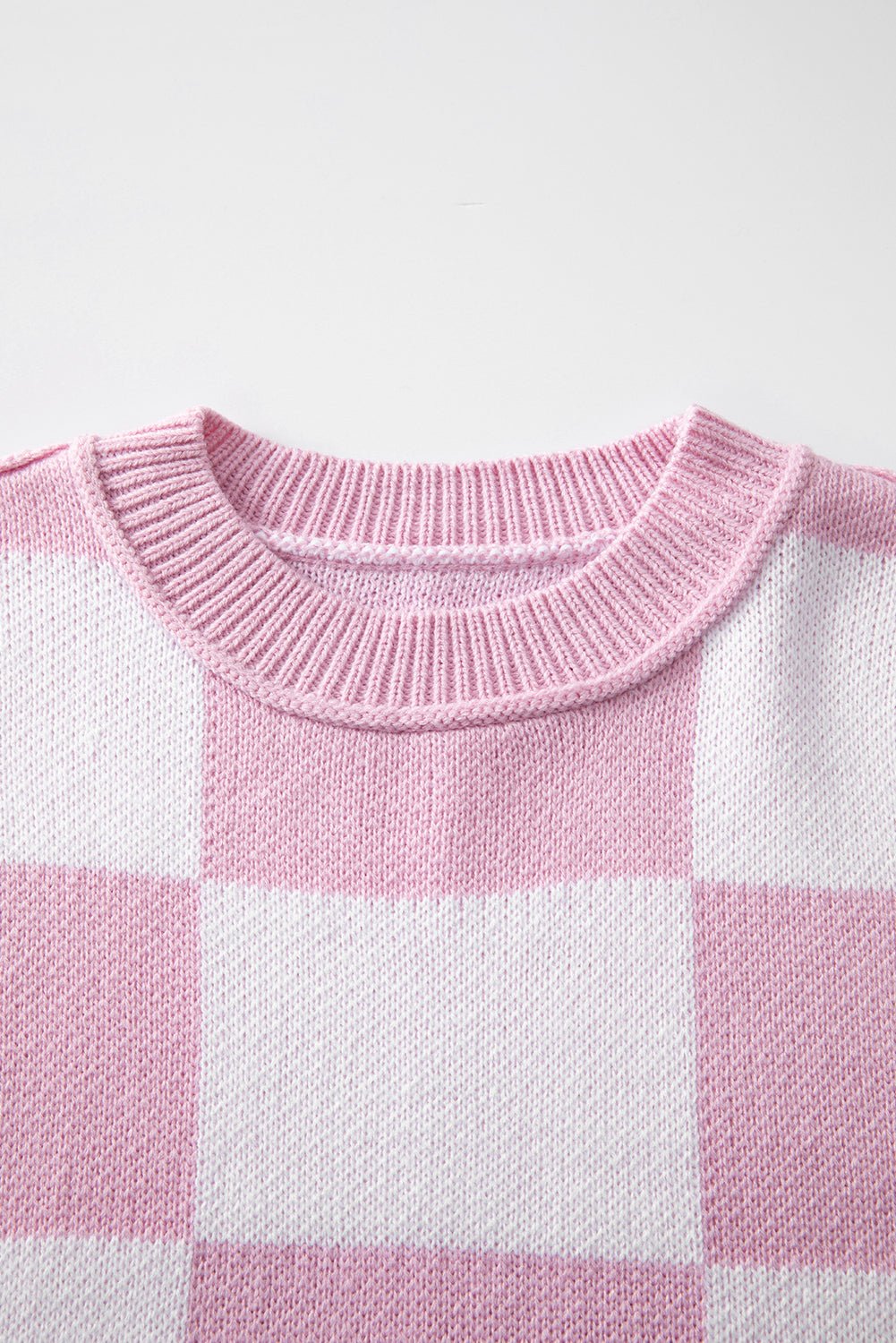 Checker Exposed Seam Drop Shoulder Long Sleeve Sweater - Rooted & Reckless Co.