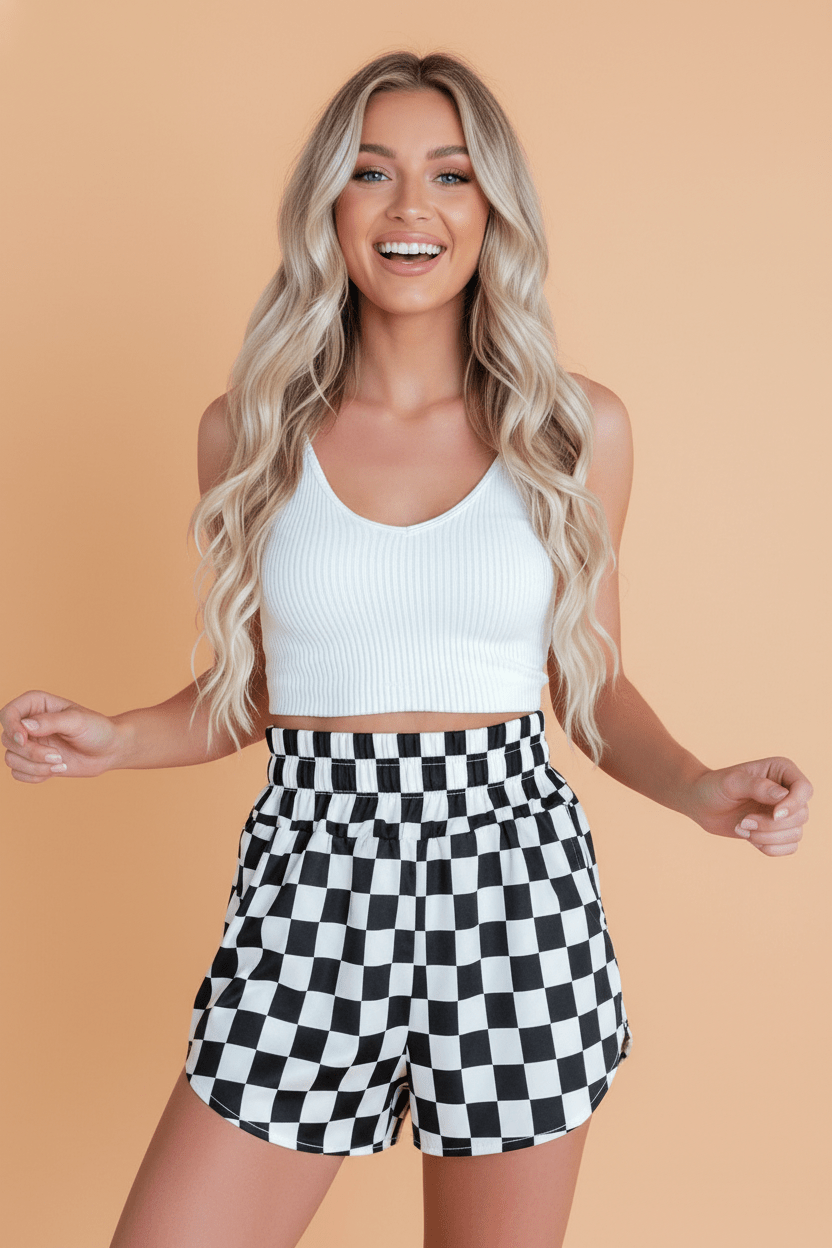 Checker High Waist Casual Shorts - Rooted & Reckless Co.