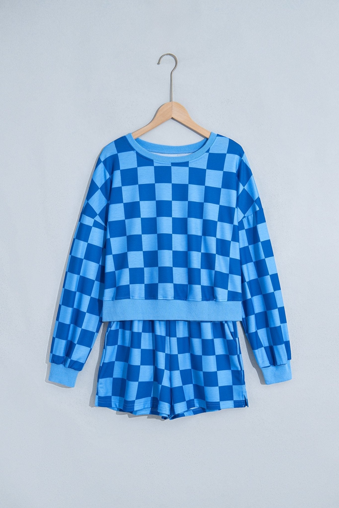 Checker Long Sleeve Crop Top & Shorts Set - Rooted & Reckless Co.