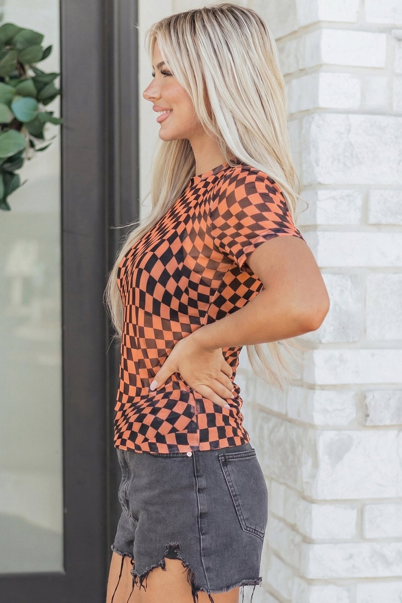Checker Mesh Mock Neck Short Sleeve T-Shirt - Rooted & Reckless Co.