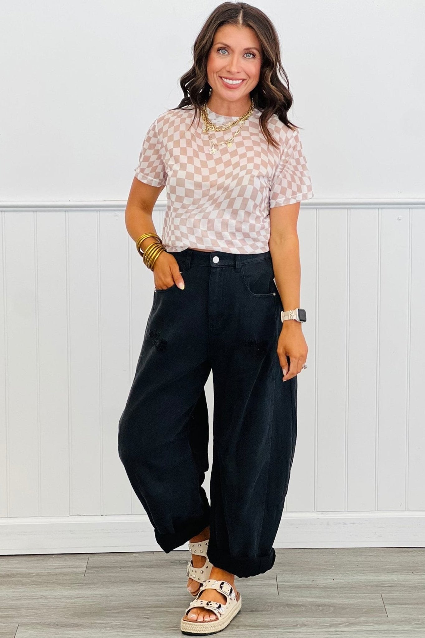 Checker Mesh Mock Neck Short Sleeve T-Shirt - Rooted & Reckless Co.