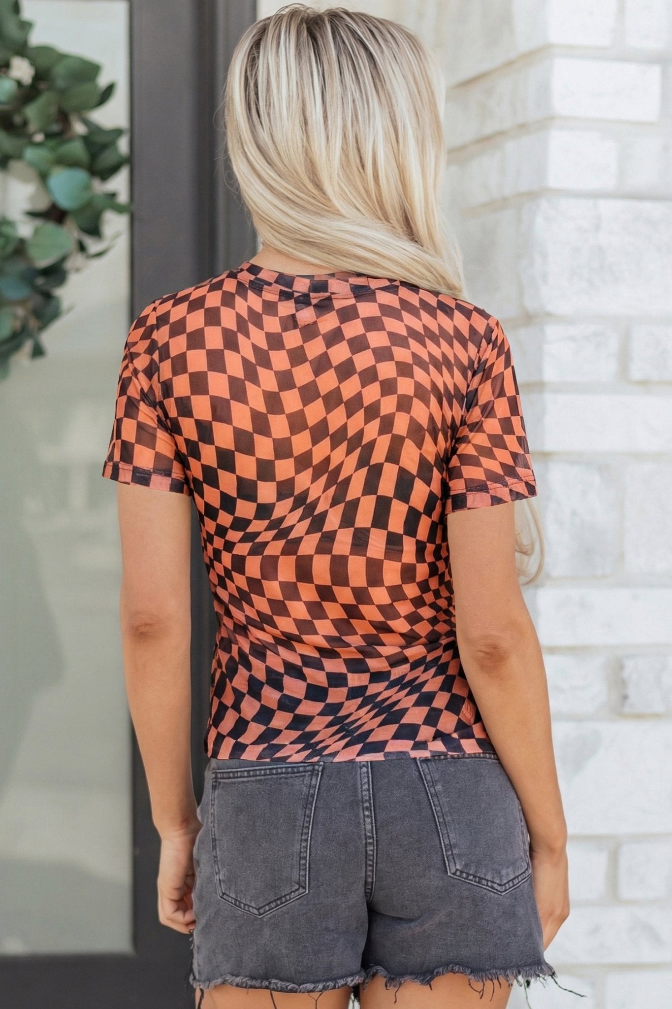 Checker Mesh Mock Neck Short Sleeve T-Shirt - Rooted & Reckless Co.