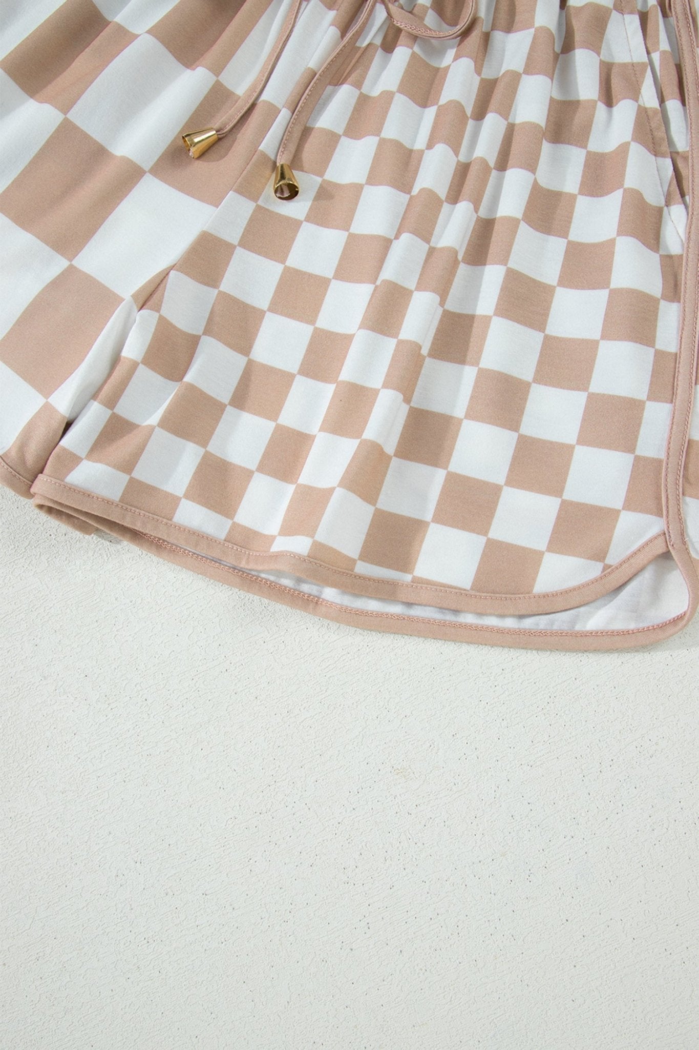 Checker Patchwork Beaded Drawstring Shorts - Rooted & Reckless Co.