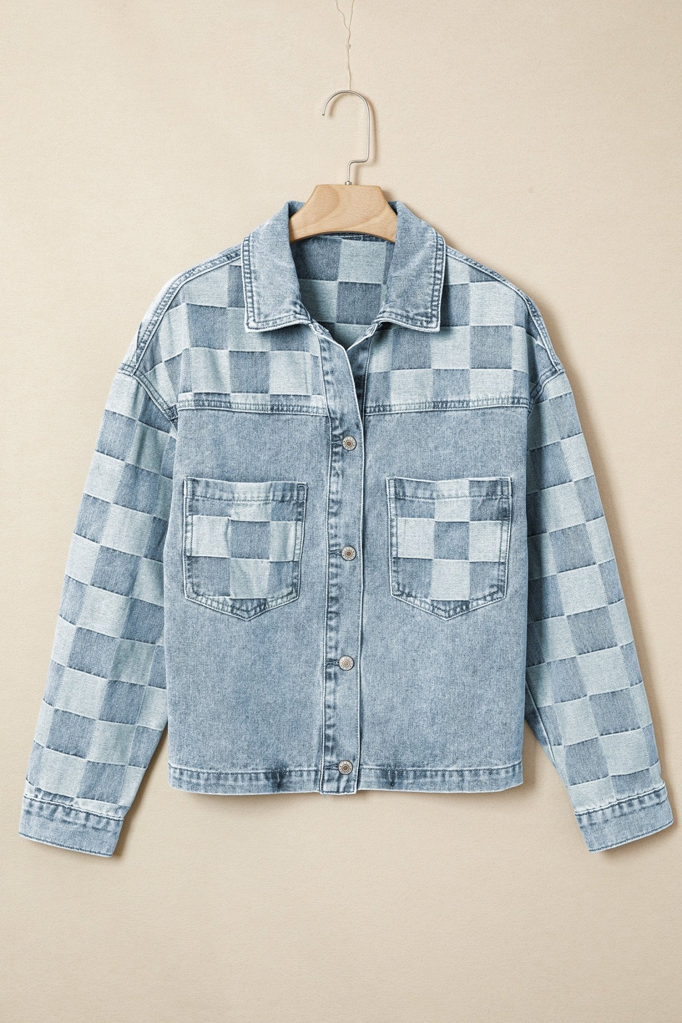Checker Patchwork Denim Buttoned Jacket - Rooted & Reckless Co.