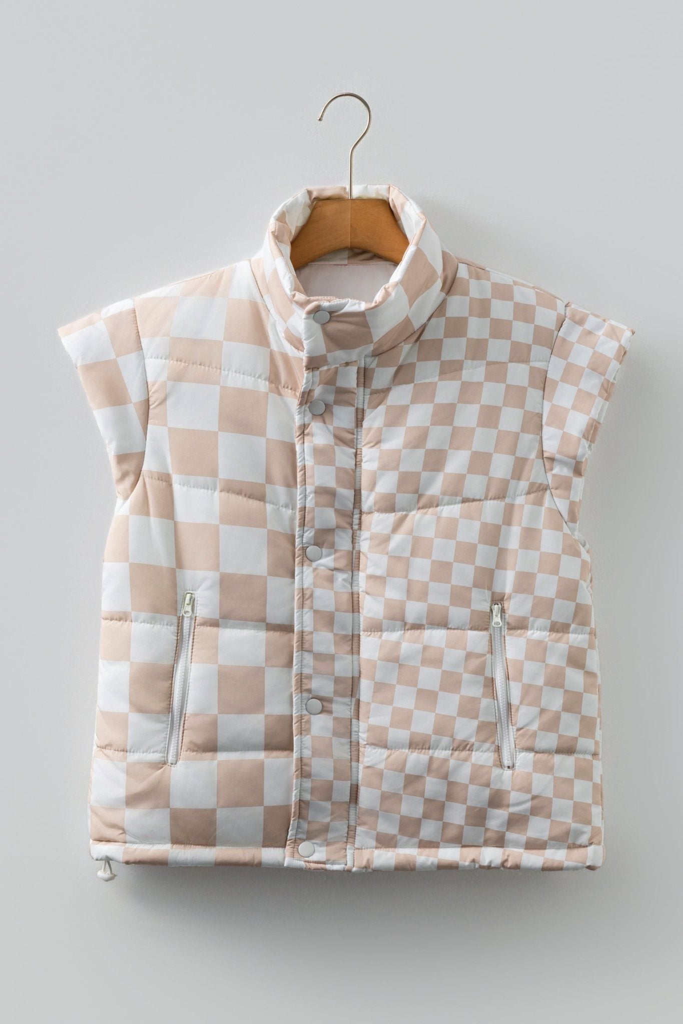 Checker Patchwork Quilted Buttoned Zip Up Vest - Rooted & Reckless Co.