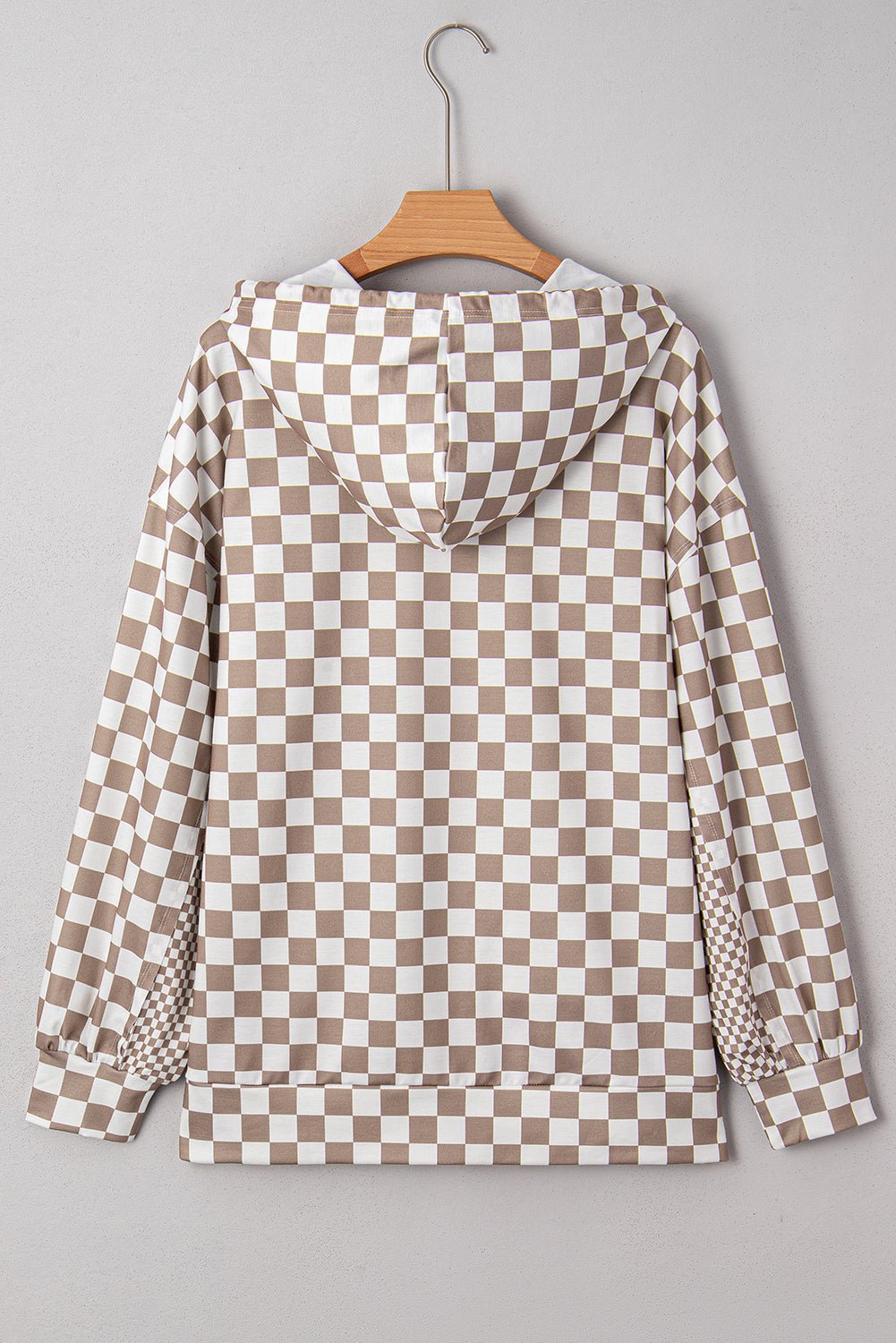 Checker Patchwork Tie Neck Oversized Hoodie - Rooted & Reckless Co.