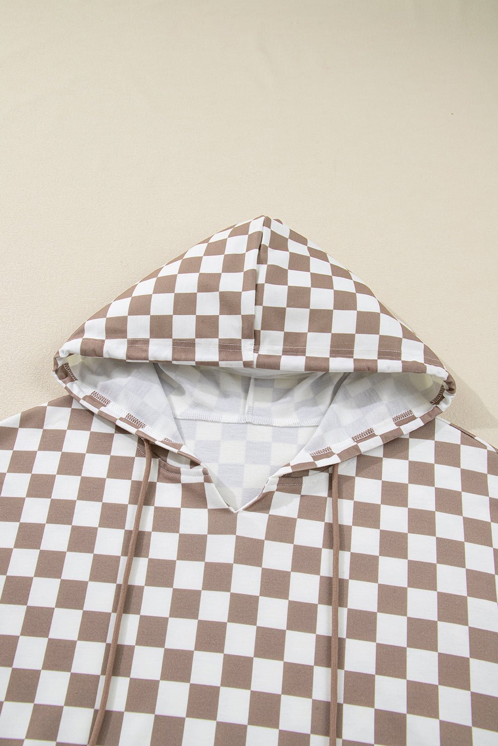 Checker Patchwork Tie Neck Oversized Hoodie - Rooted & Reckless Co.