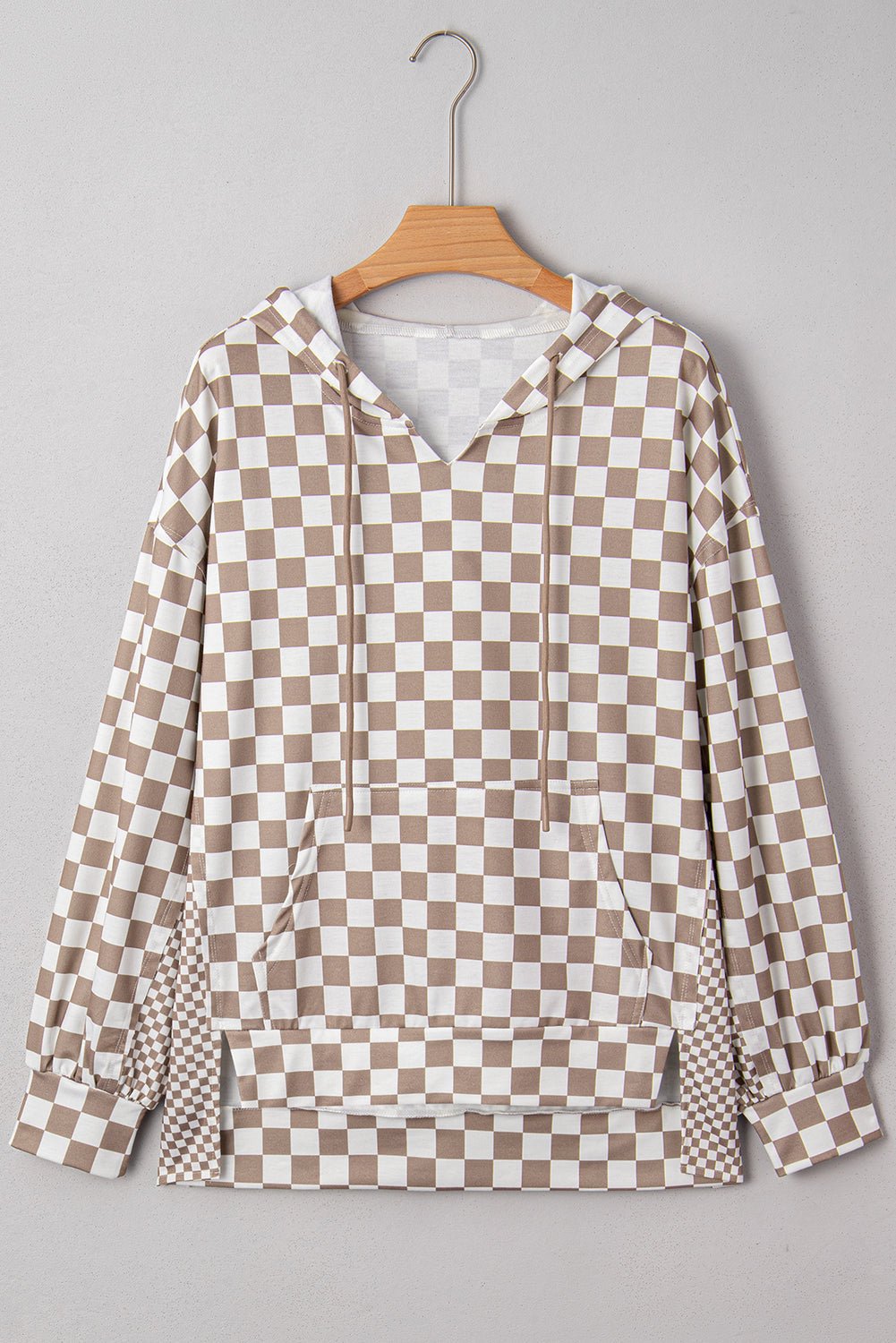 Checker Patchwork Tie Neck Oversized Hoodie - Rooted & Reckless Co.