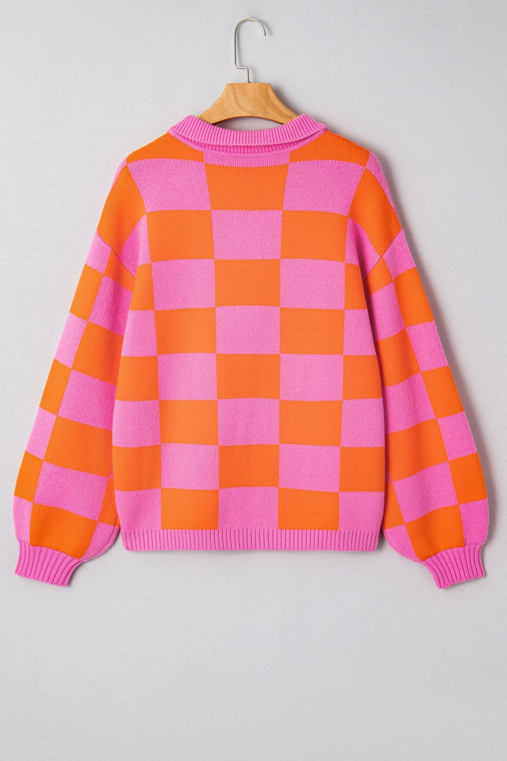 Checker Polo Collar Baggy Knit Sweater - Rooted & Reckless Co.