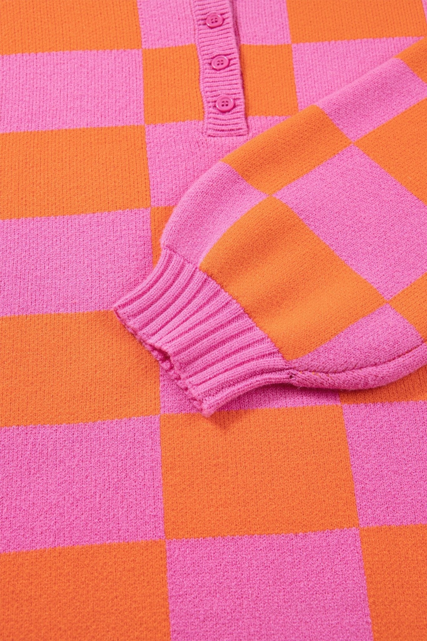 Checker Polo Collar Baggy Knit Sweater - Rooted & Reckless Co.