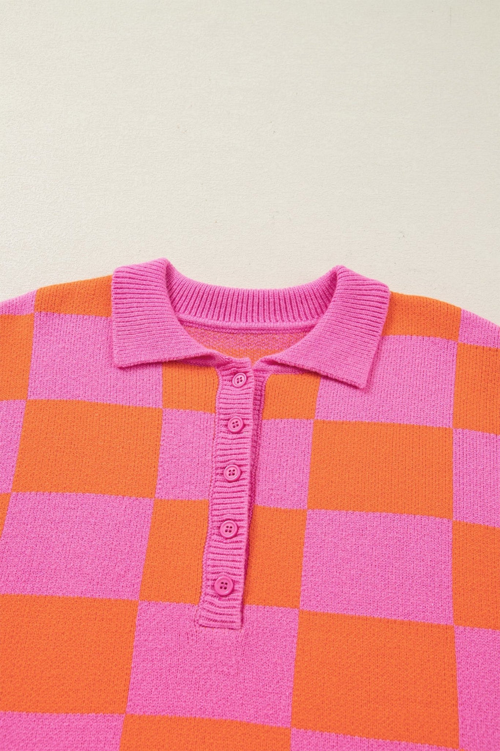 Checker Polo Collar Baggy Knit Sweater - Rooted & Reckless Co.