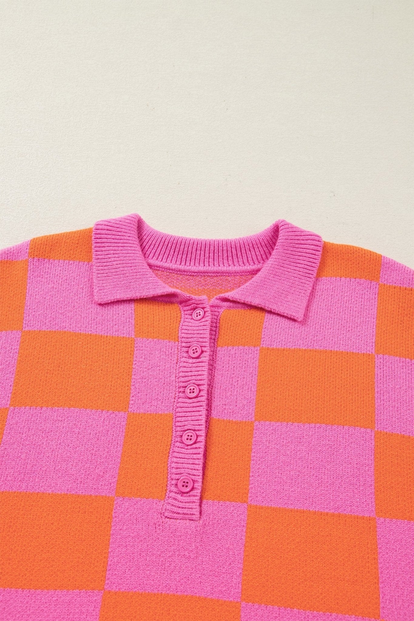Checker Polo Collar Baggy Knit Sweater - Rooted & Reckless Co.