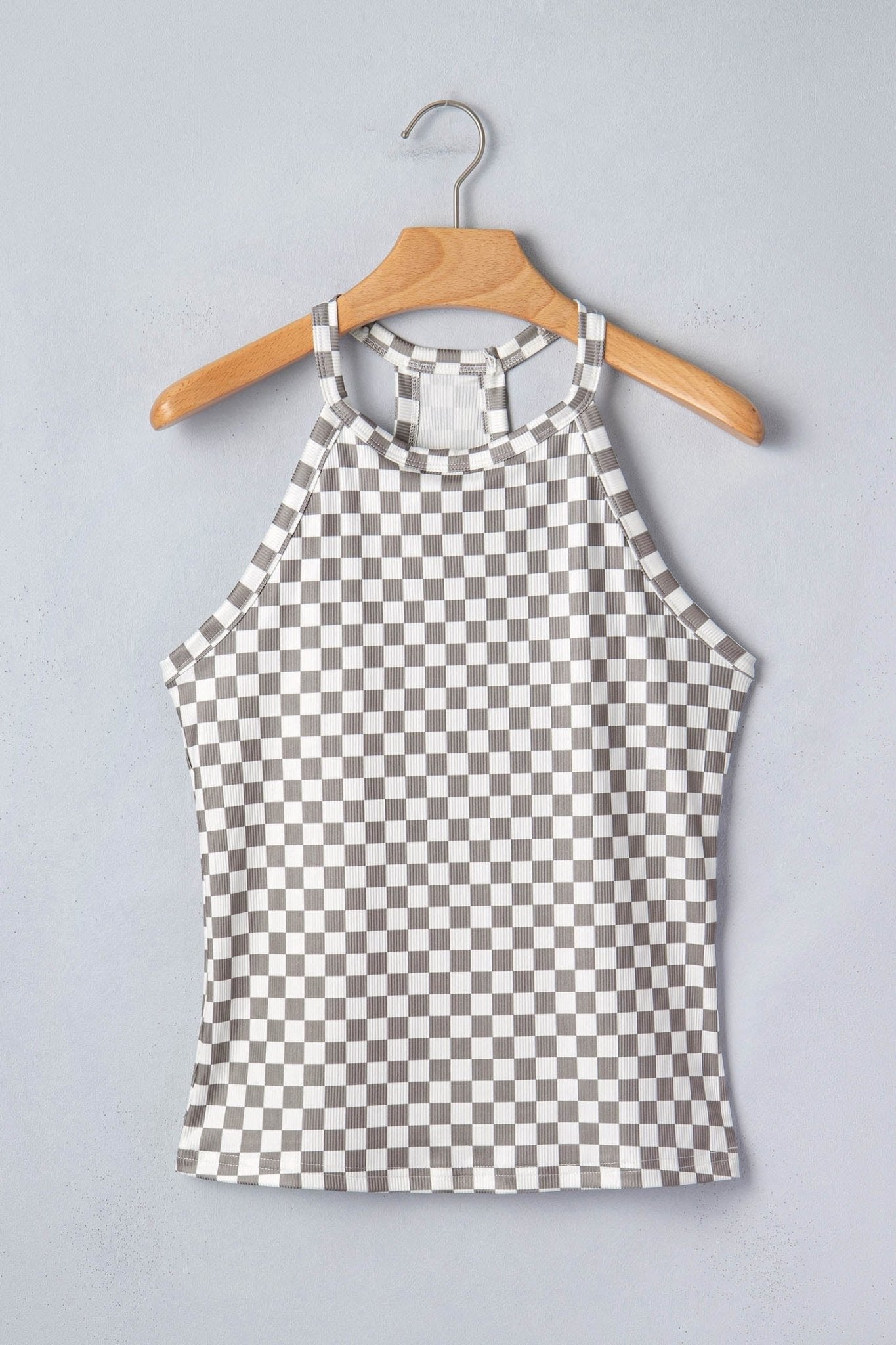 Checker Ribbed Knit Halter Tank Top - Rooted & Reckless Co.