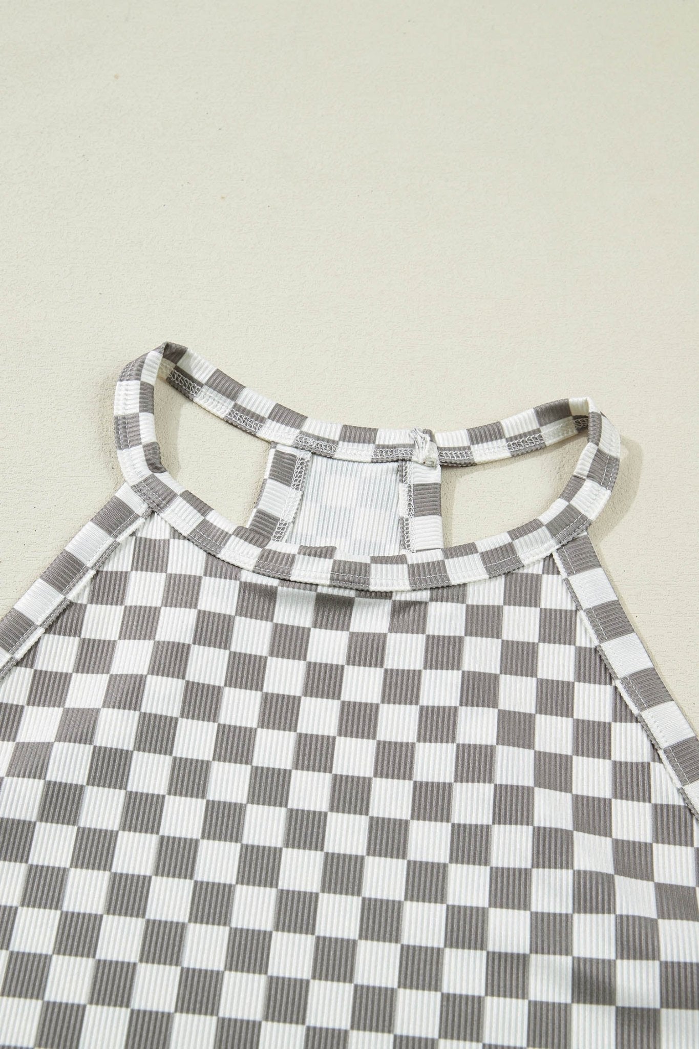 Checker Ribbed Knit Halter Tank Top - Rooted & Reckless Co.
