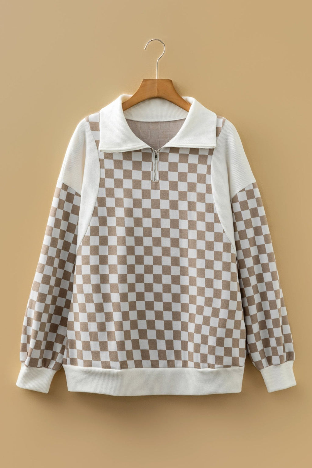 Checker Ribbed Patchwork Quarter Zip Sweatshirt - Rooted & Reckless Co.