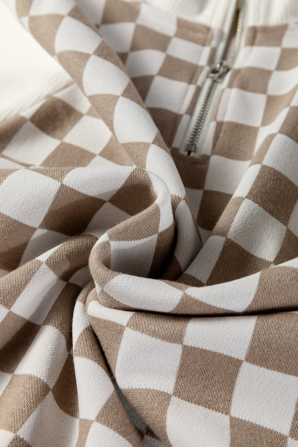 Checker Ribbed Patchwork Quarter Zip Sweatshirt - Rooted & Reckless Co.