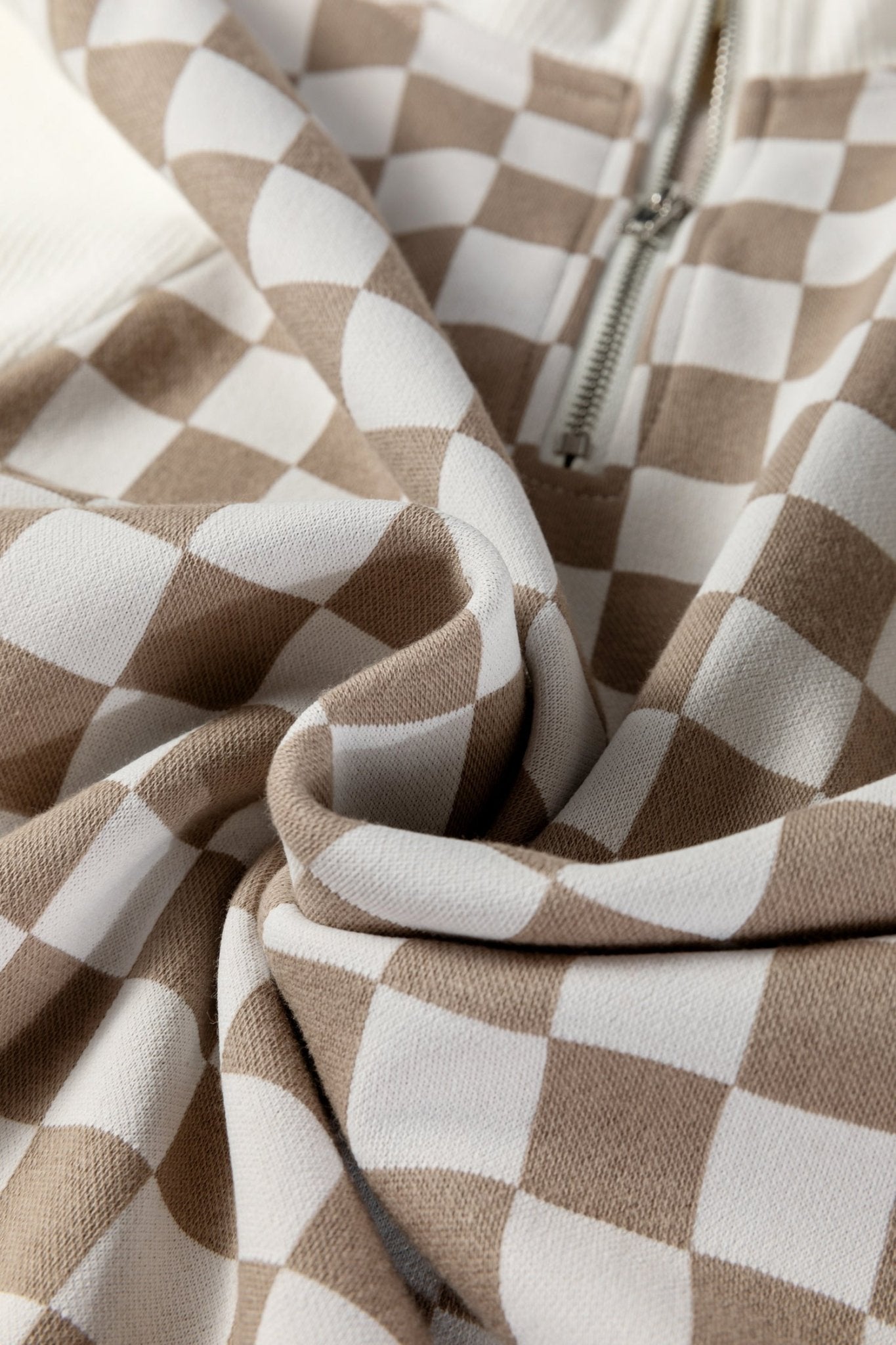 Checker Ribbed Patchwork Quarter Zip Sweatshirt - Rooted & Reckless Co.