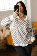Checker Ribbed Patchwork Quarter Zip Sweatshirt - Rooted & Reckless Co.