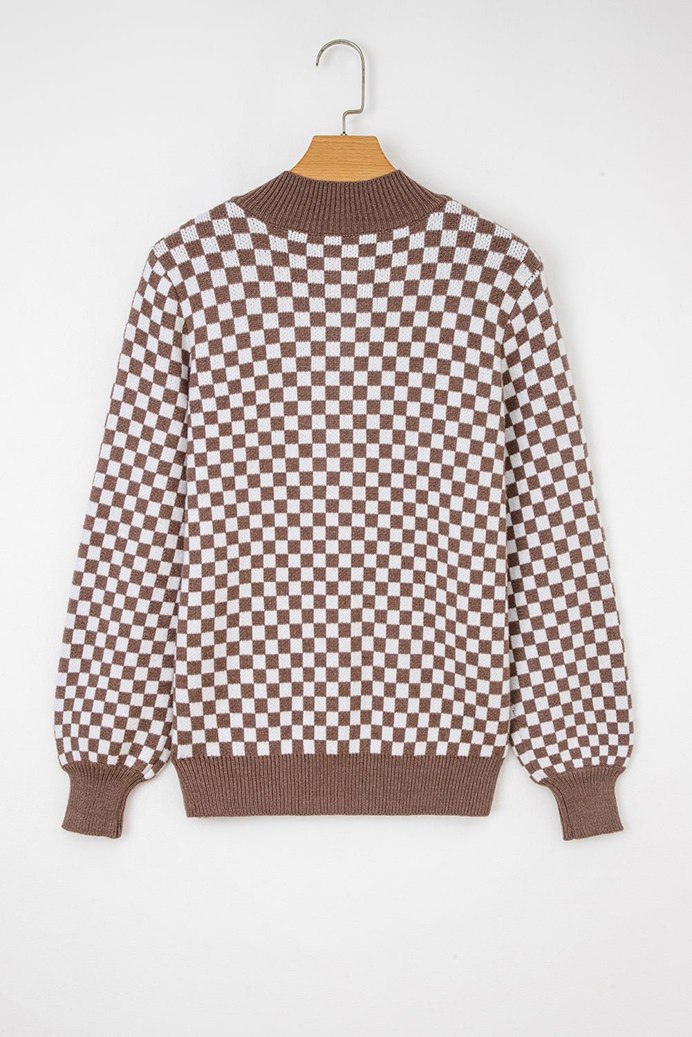 Checker Ribbed Trim Half-Button Sweater - Rooted & Reckless Co.