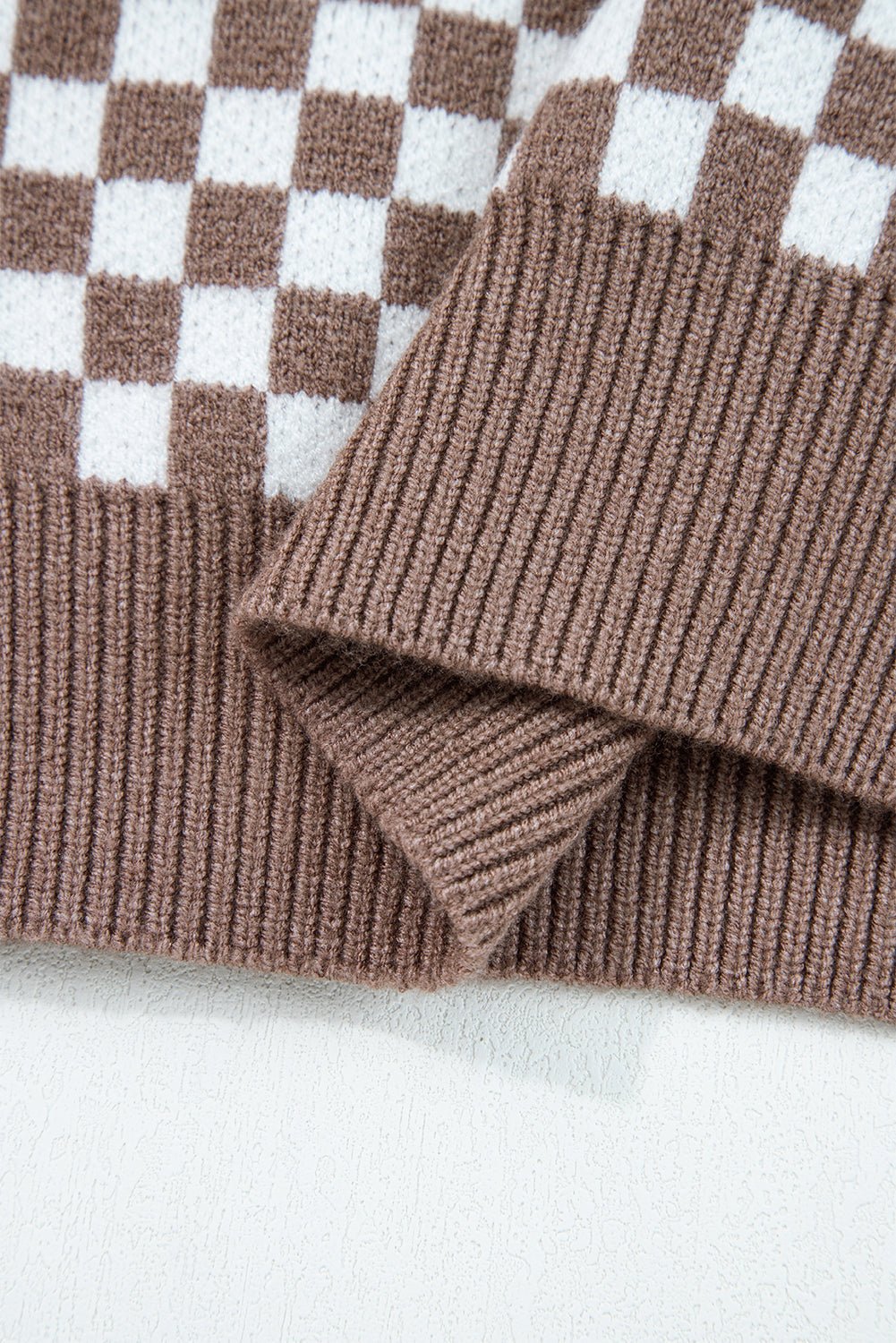 Checker Ribbed Trim Half-Button Sweater - Rooted & Reckless Co.