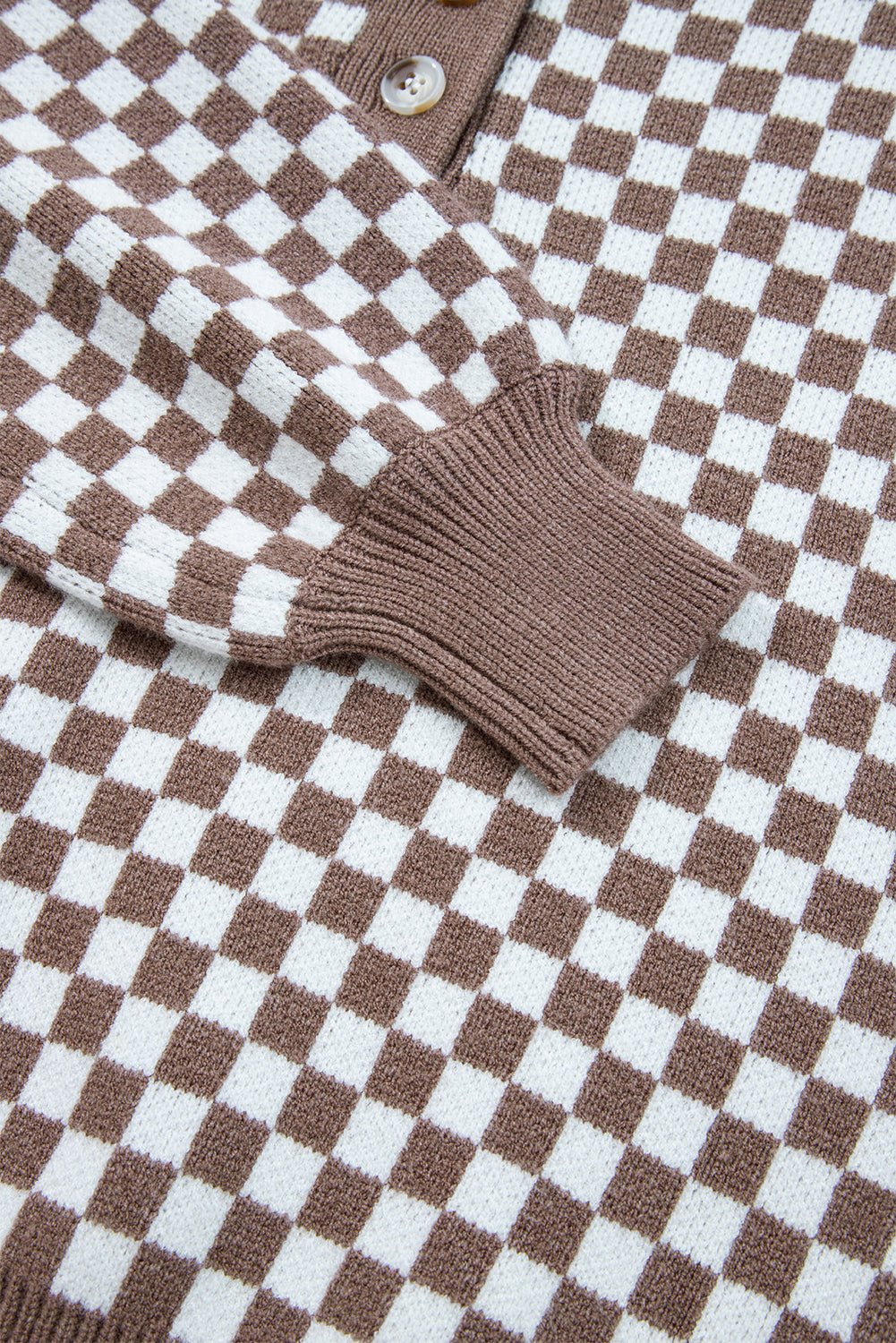 Checker Ribbed Trim Half-Button Sweater - Rooted & Reckless Co.
