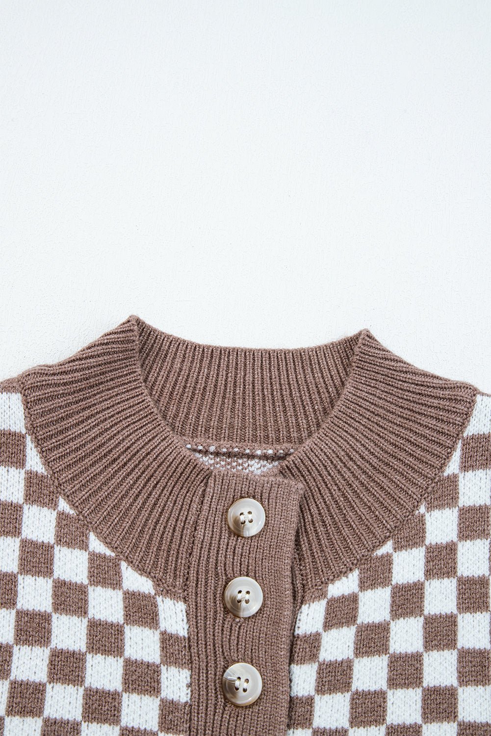 Checker Ribbed Trim Half-Button Sweater - Rooted & Reckless Co.