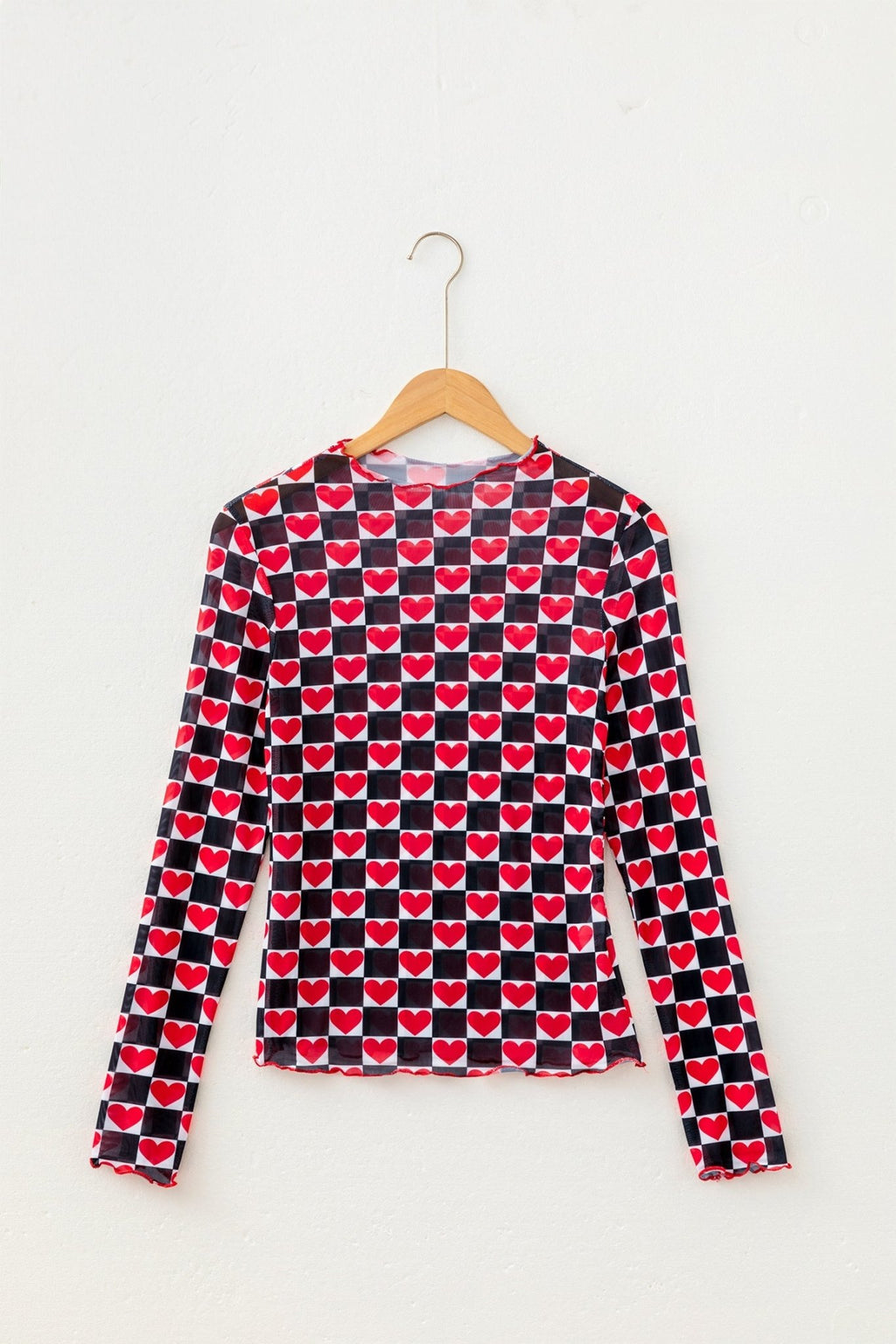 Checker Sheer Mesh Long Sleeve Blouse - Rooted & Reckless Co.