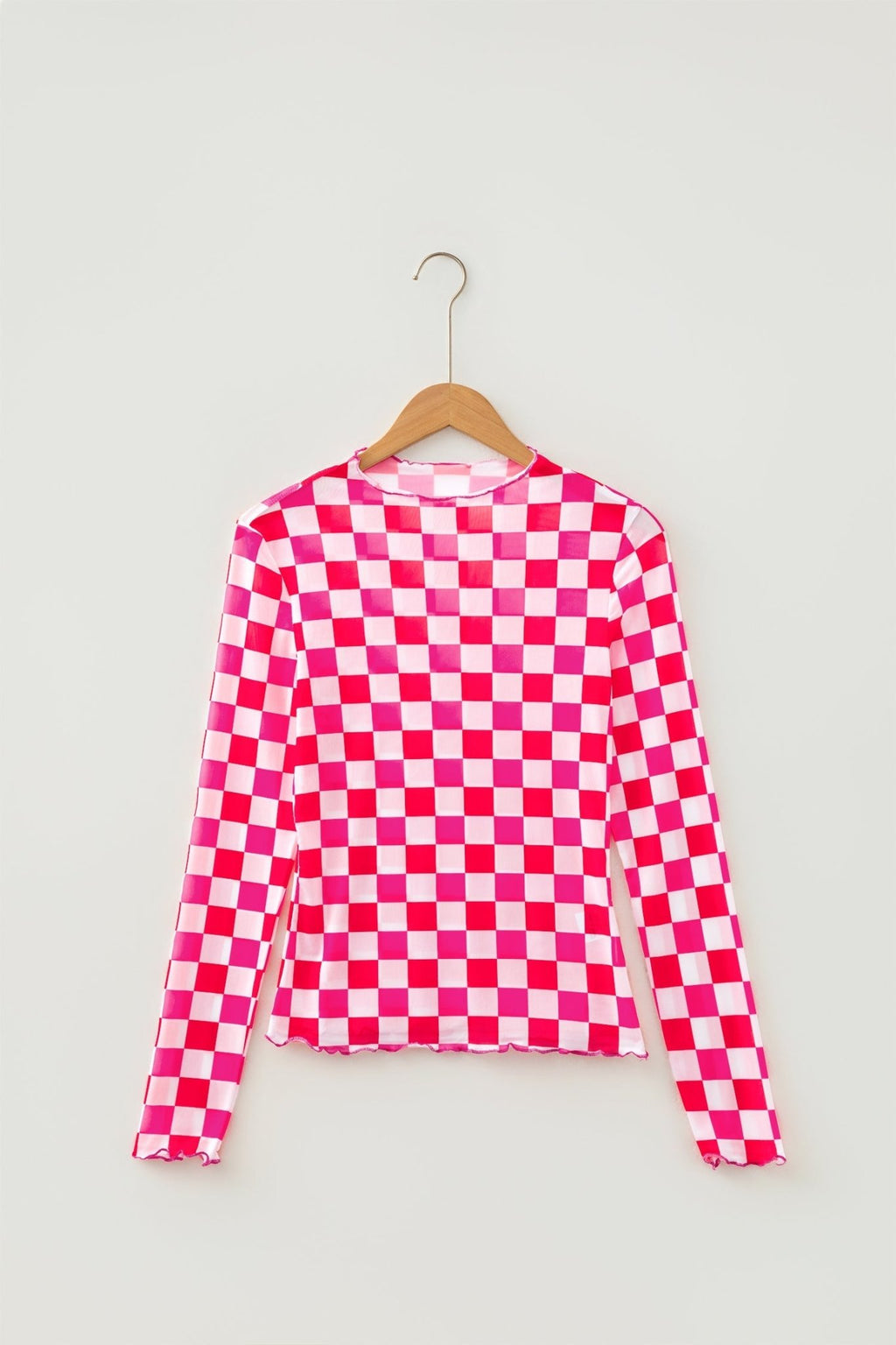 Checker Sheer Mesh Long Sleeve Blouse - Rooted & Reckless Co.