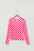 Checker Sheer Mesh Long Sleeve Blouse - Rooted & Reckless Co.