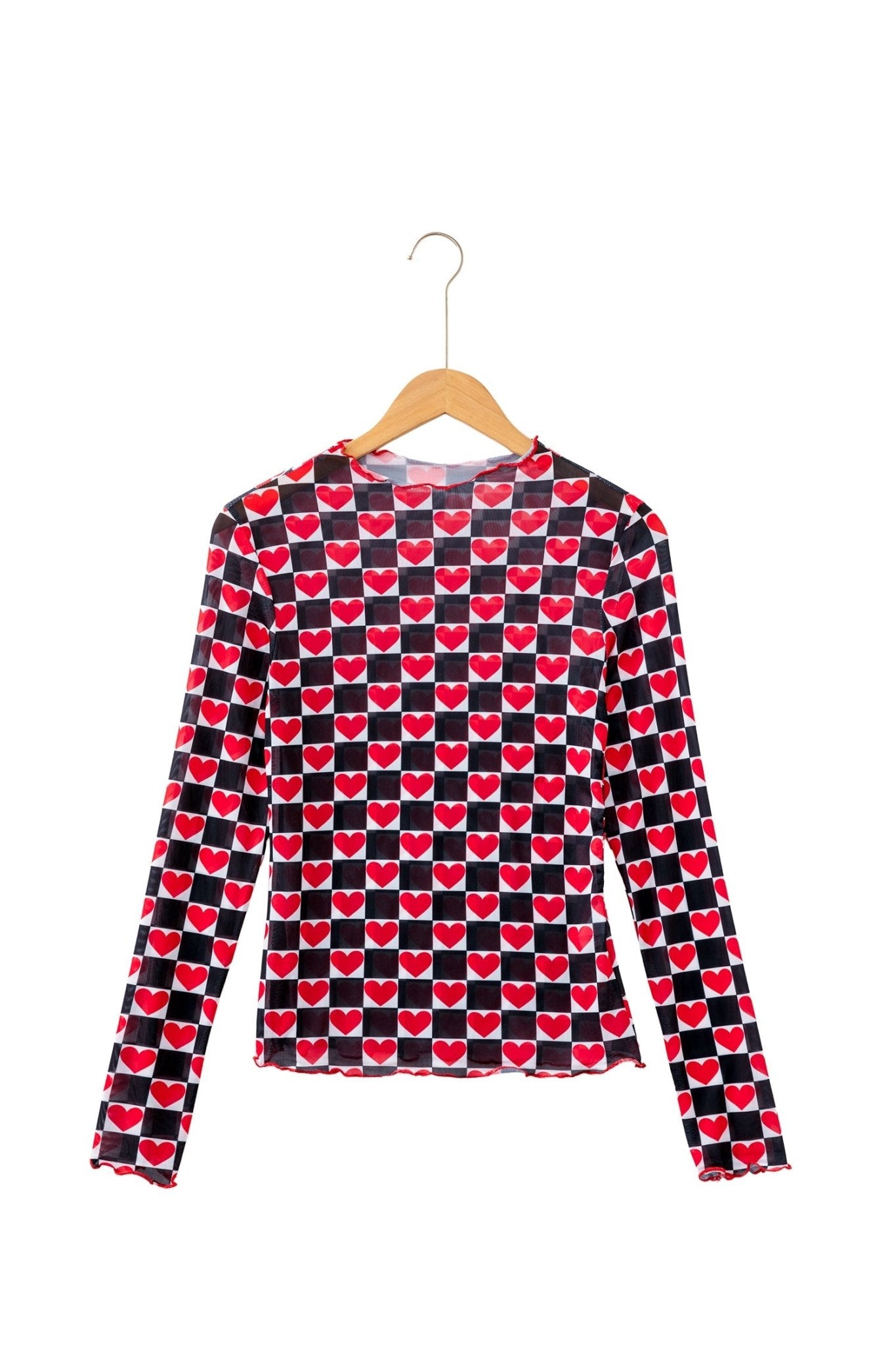Checker Sheer Mesh Long Sleeve Blouse - Rooted & Reckless Co.