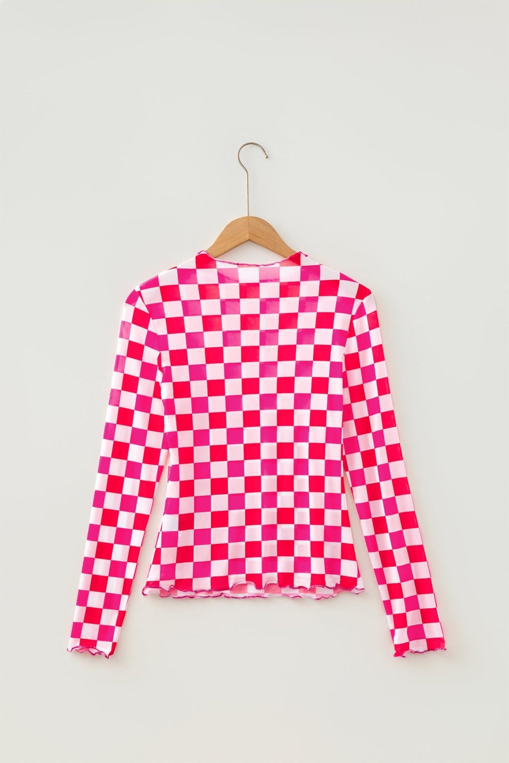 Checker Sheer Mesh Long Sleeve Blouse - Rooted & Reckless Co.