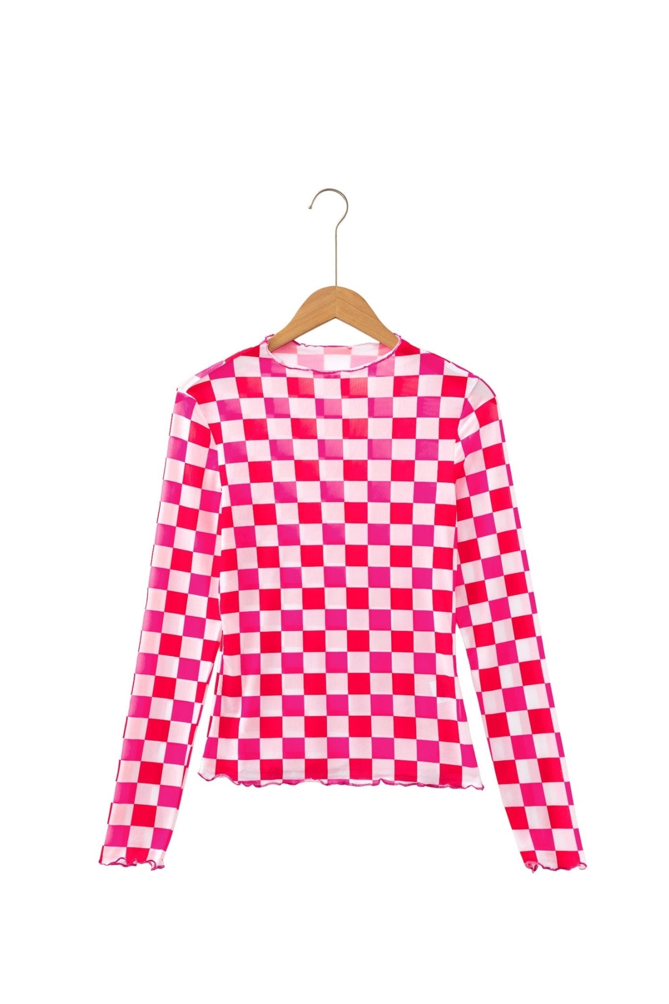 Checker Sheer Mesh Long Sleeve Blouse - Rooted & Reckless Co.