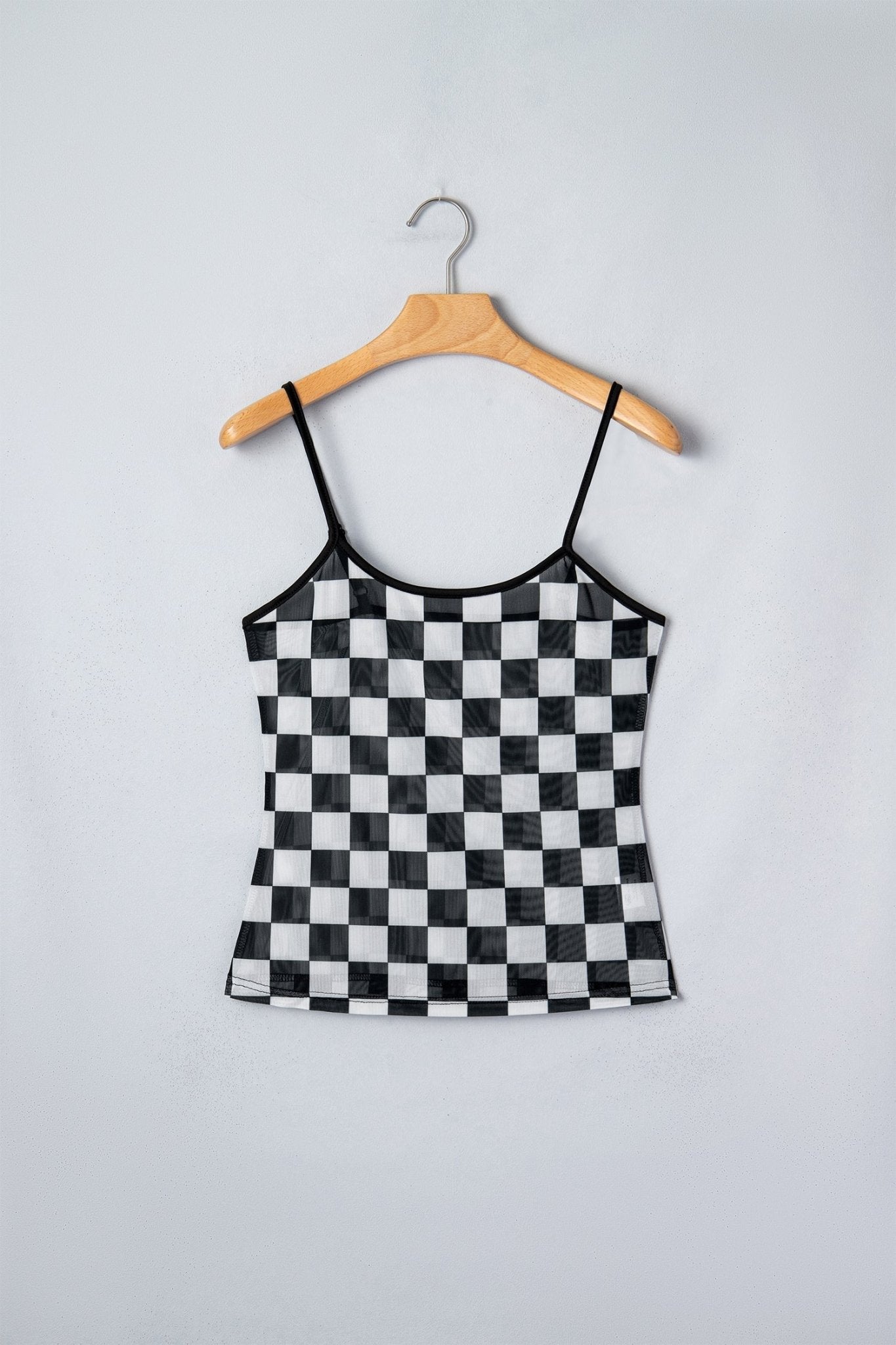 Checker Sheer Mesh Spaghetti Strap Tank Top - Rooted & Reckless Co.