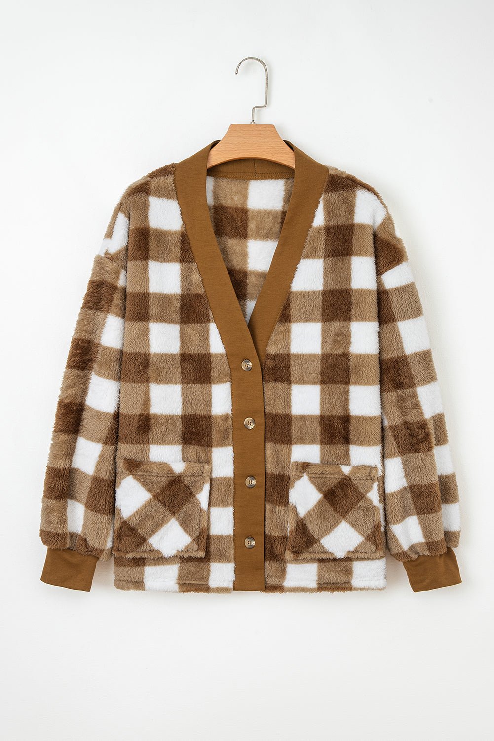 Checker Sherpa Button-Up Pocketed Cardigan - Rooted & Reckless Co.