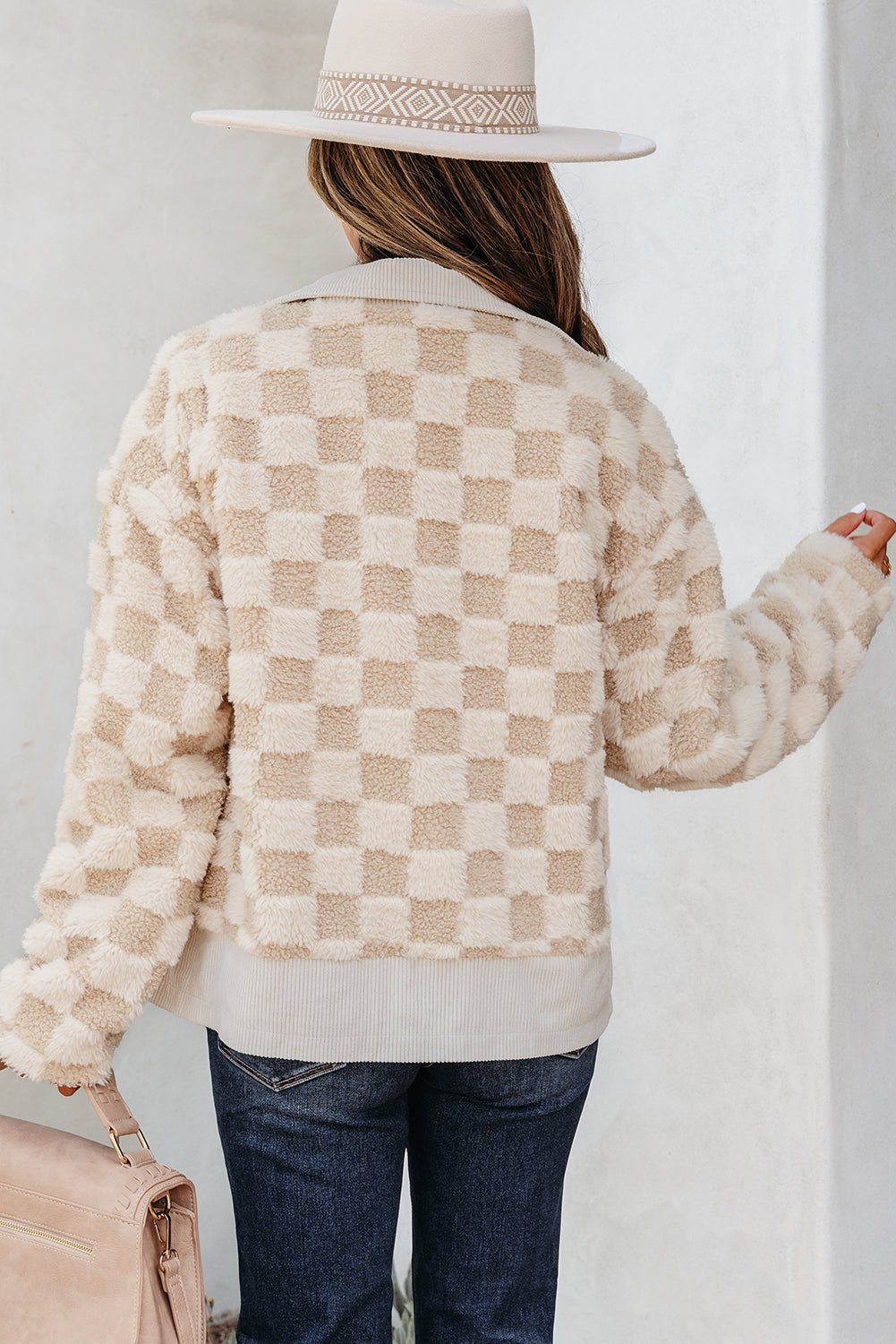 Checker Sherpa Corduroy Patchwork Zip-Up Jacket - Rooted & Reckless Co.