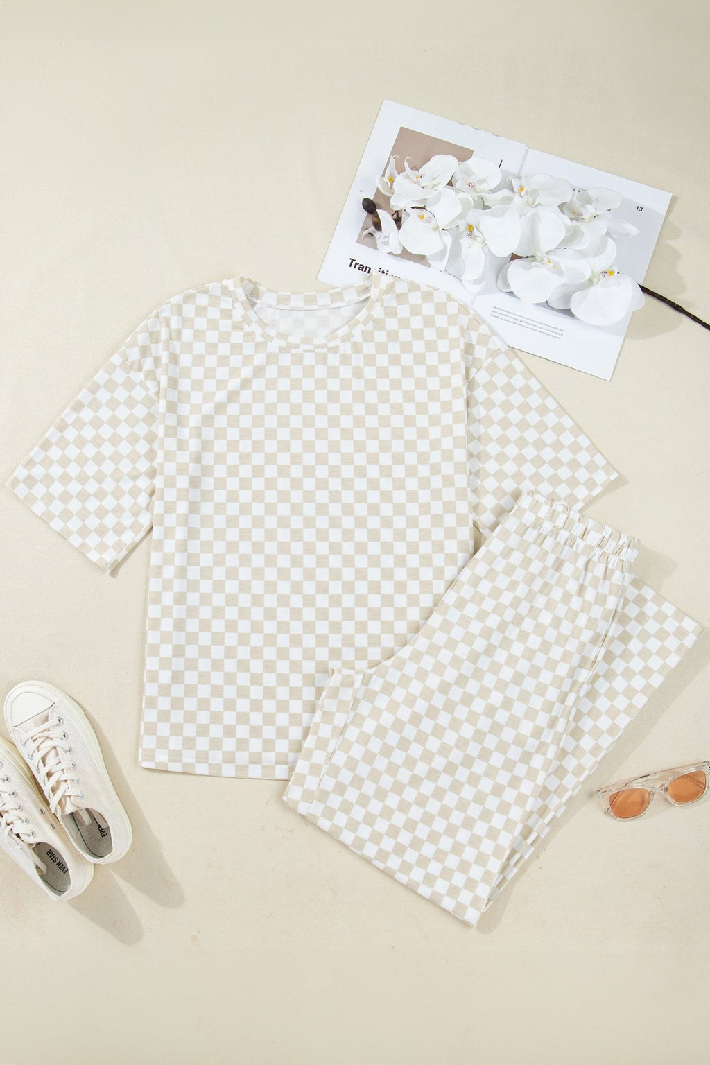 Checker Short Sleeve Tee & Pants Lounge Set - Rooted & Reckless Co.
