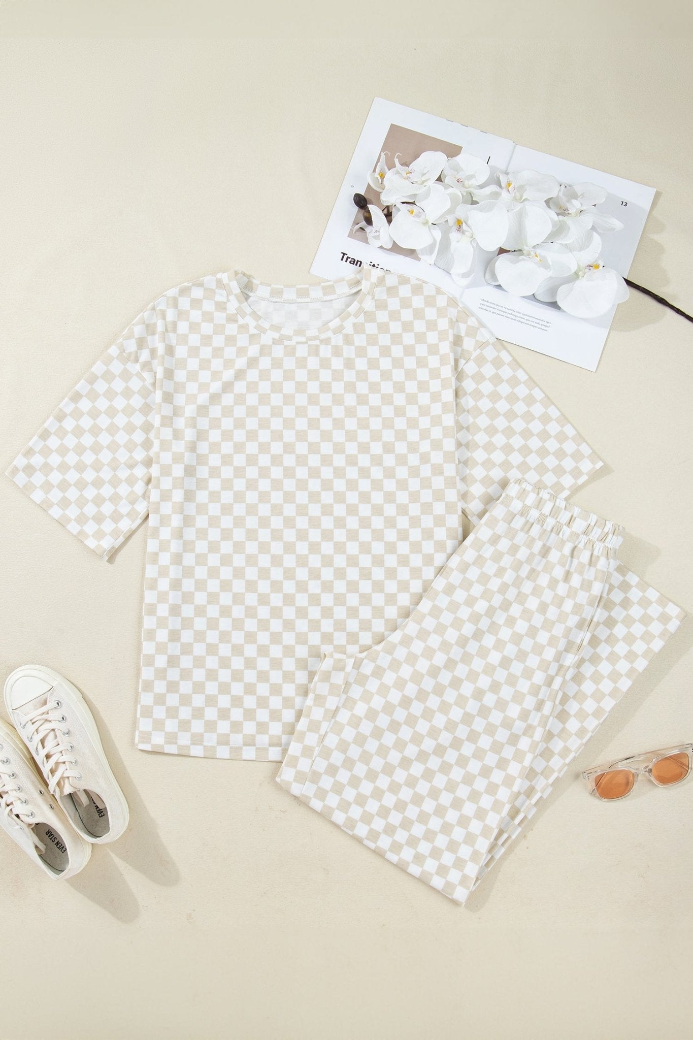 Checker Short Sleeve Tee & Pants Lounge Set - Rooted & Reckless Co.