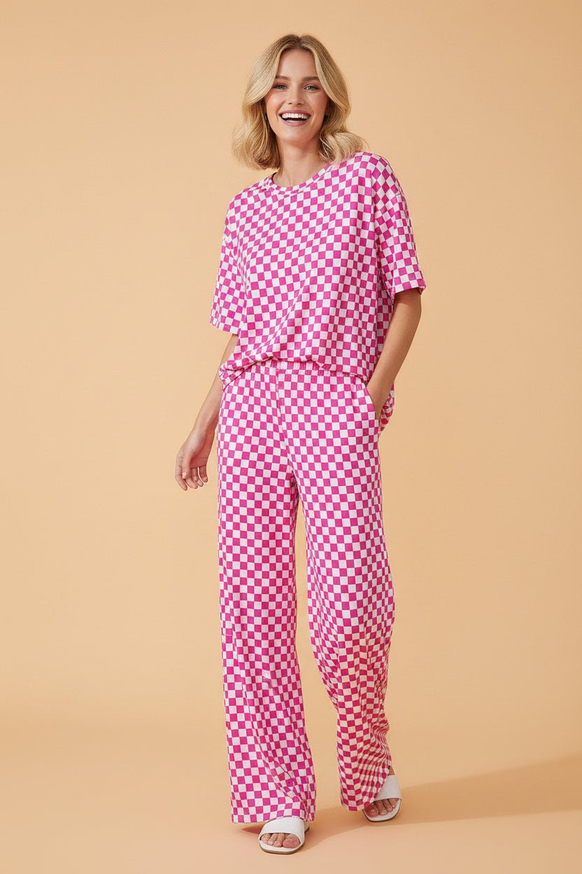 Checker Short Sleeve Tee & Pants Lounge Set - Rooted & Reckless Co.