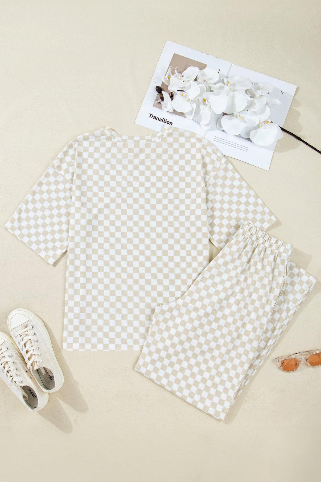 Checker Short Sleeve Tee & Pants Lounge Set - Rooted & Reckless Co.